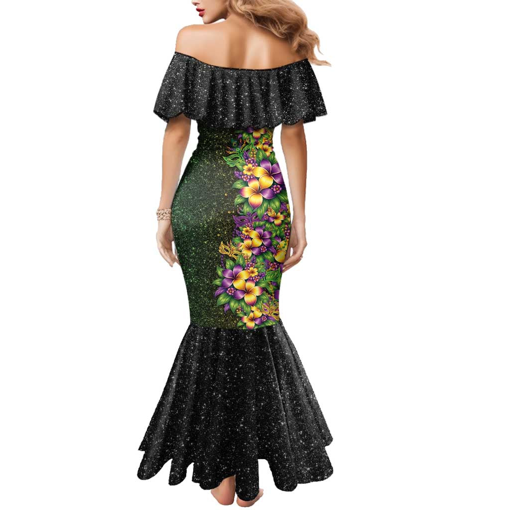 Hawaii Mardi Gras Family Matching Mermaid Dress and Hawaiian Shirt Tropical Flowers Glitter Style