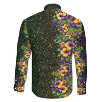 Hawaii Mardi Gras Family Matching Short Sleeve Bodycon Dress and Hawaiian Shirt Tropical Flowers Glitter Style