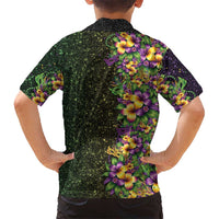 Hawaii Mardi Gras Family Matching Summer Maxi Dress and Hawaiian Shirt Tropical Flowers Glitter Style