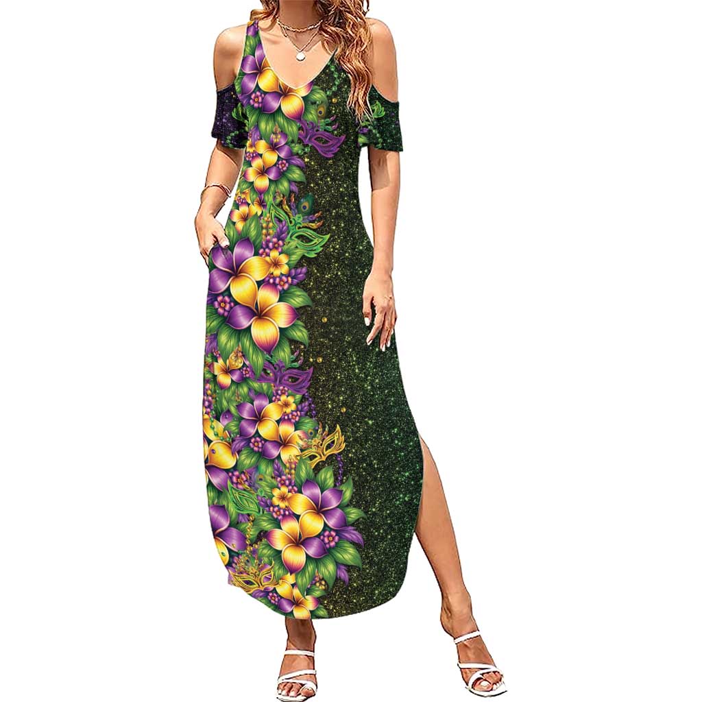 Hawaii Mardi Gras Family Matching Summer Maxi Dress and Hawaiian Shirt Tropical Flowers Glitter Style