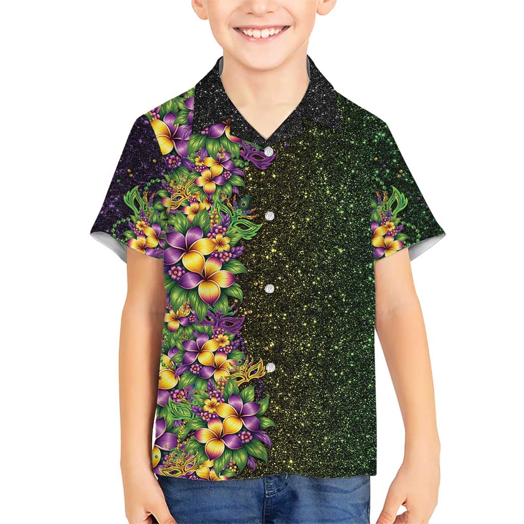 Hawaii Mardi Gras Family Matching Summer Maxi Dress and Hawaiian Shirt Tropical Flowers Glitter Style