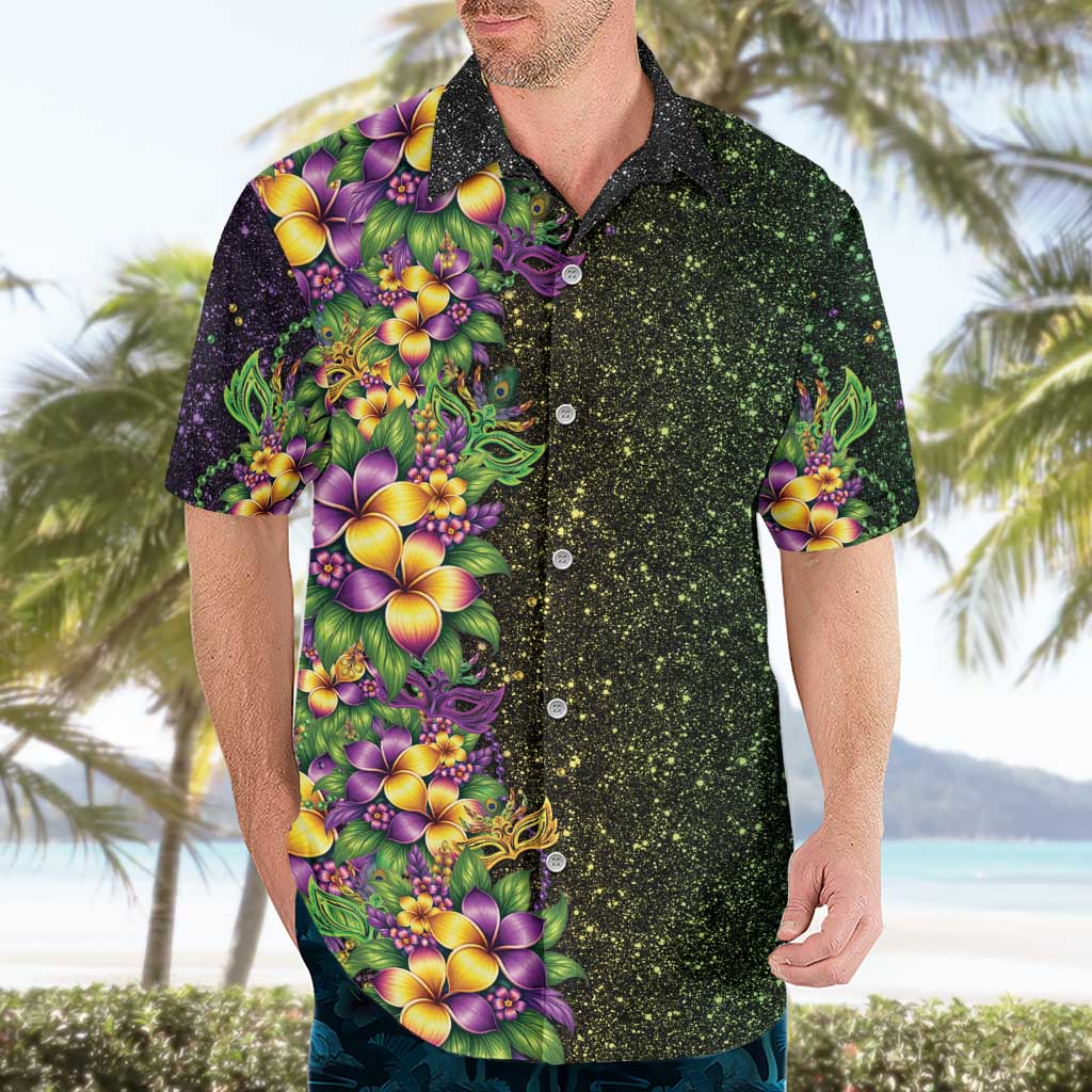 Hawaii Mardi Gras Hawaiian Shirt Tropical Flowers Glitter Style