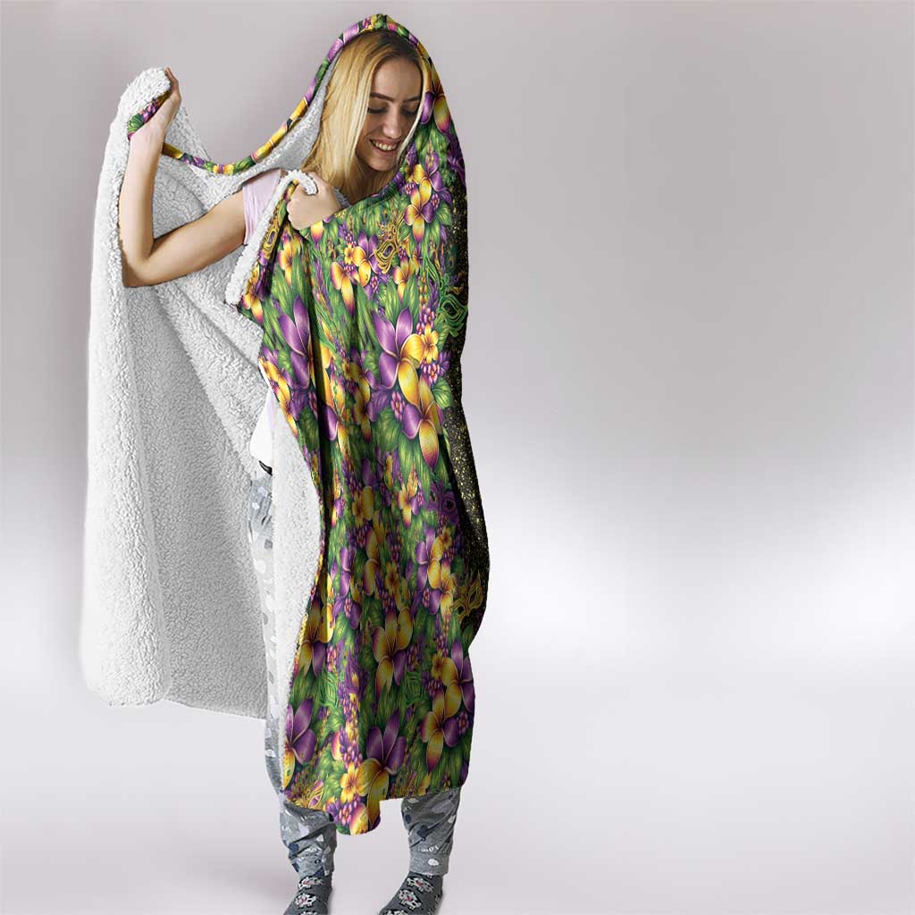 Hawaii Mardi Gras Hooded Blanket Tropical Flowers Glitter Style