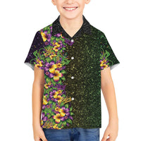 Hawaii Mardi Gras Kid Hawaiian Shirt Tropical Flowers Glitter Style
