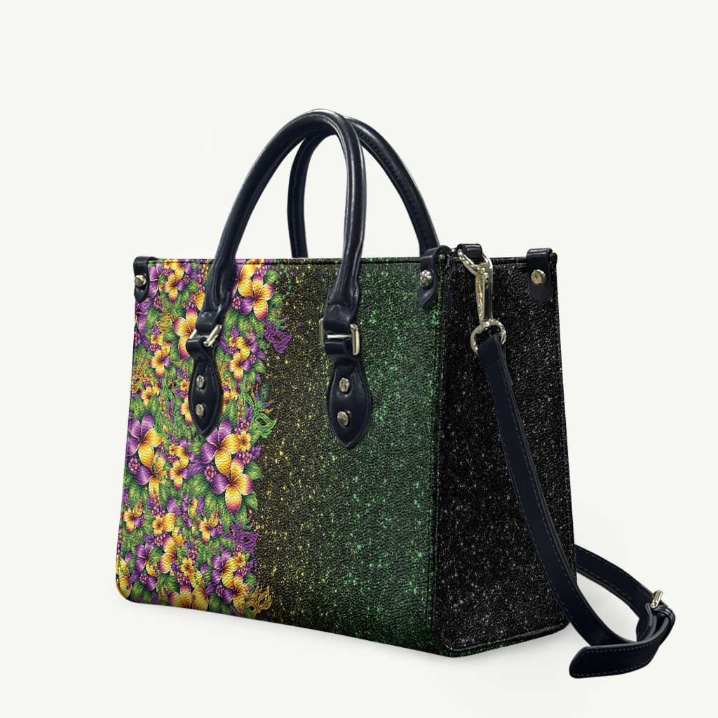 Hawaii Mardi Gras Leather Bag Tropical Flowers Glitter Style