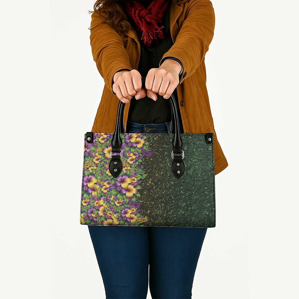 Hawaii Mardi Gras Leather Bag Tropical Flowers Glitter Style