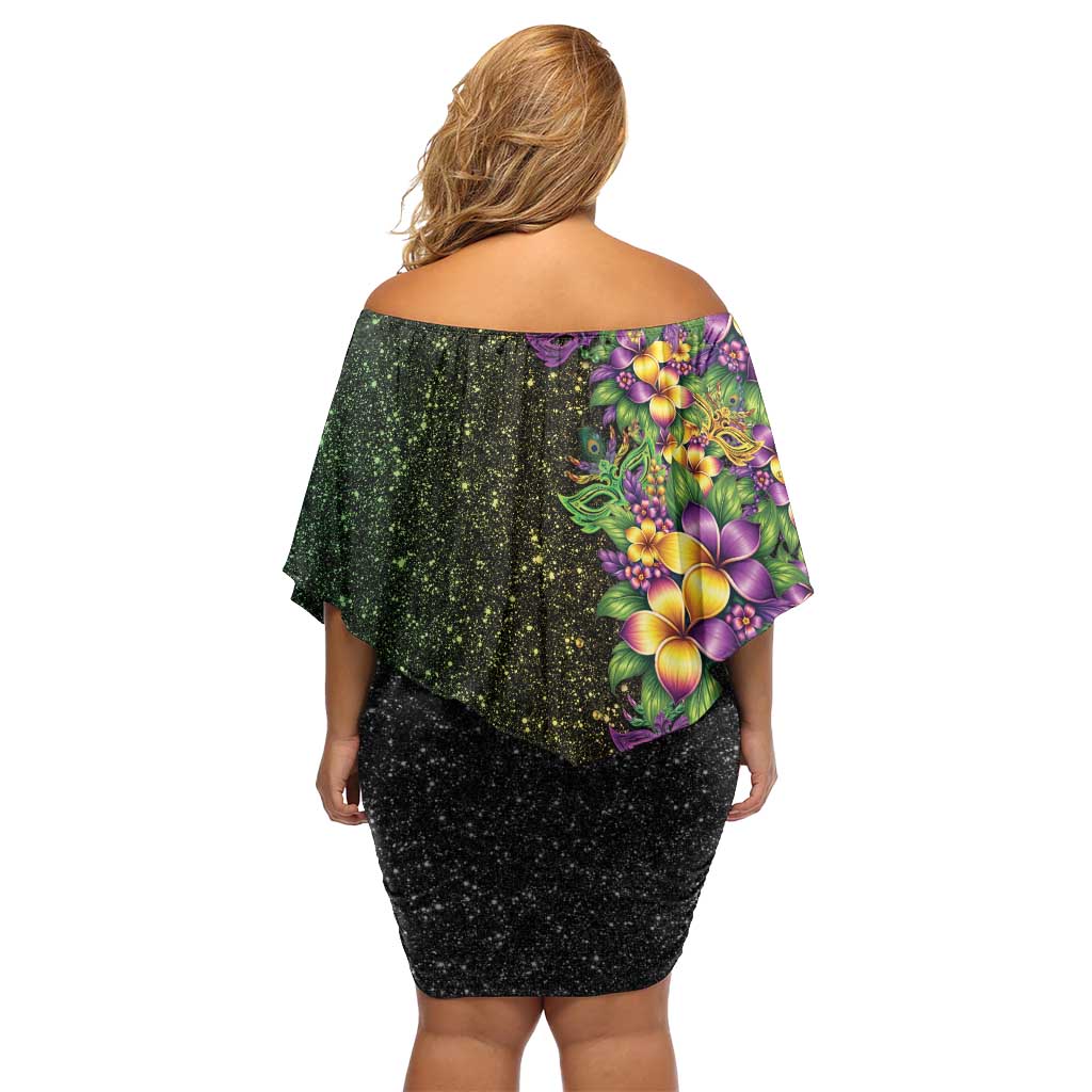 Hawaii Mardi Gras Off Shoulder Short Dress Tropical Flowers Glitter Style LT05 - Polynesian Pride