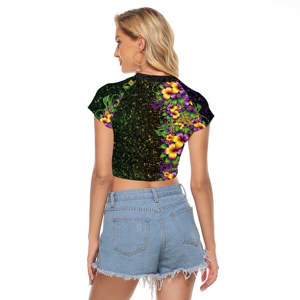Hawaii Mardi Gras Raglan Cropped T Shirt Tropical Flowers Glitter Style