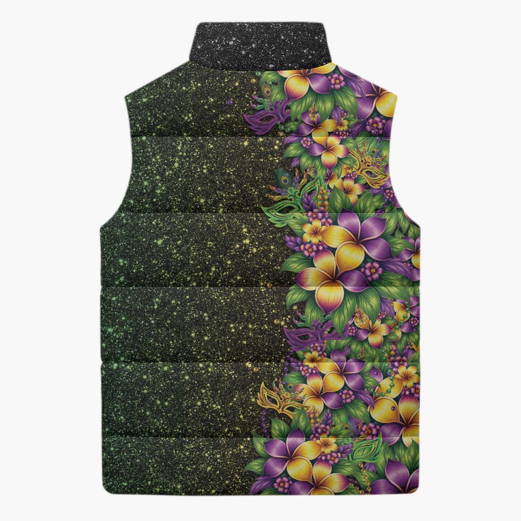 Hawaii Mardi Gras Sleeveless Puffer Jacket Tropical Flowers Glitter Style