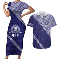 Tonga Queen Salote College Couples Matching Short Sleeve Bodycon Dress and Hawaiian Shirt 100 Years Anniversary Navy Color LT05 Navy - Polynesian Pride