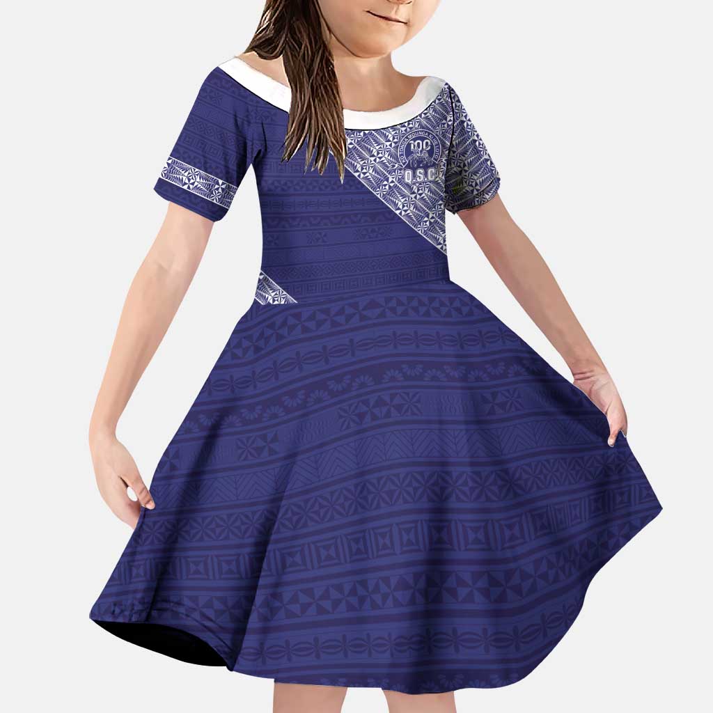 Tonga Queen Salote College Family Matching Long Sleeve Bodycon Dress and Hawaiian Shirt 100 Years Anniversary Navy Color LT05 Daughter's Dress Navy - Polynesian Pride