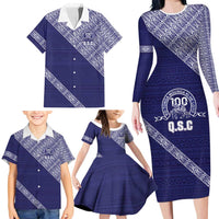 Tonga Queen Salote College Family Matching Long Sleeve Bodycon Dress and Hawaiian Shirt 100 Years Anniversary Navy Color LT05 - Polynesian Pride