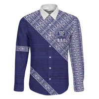 Tonga Queen Salote College Family Matching Long Sleeve Bodycon Dress and Hawaiian Shirt 100 Years Anniversary Navy Color LT05 Dad's Shirt - Long Sleeve Navy - Polynesian Pride
