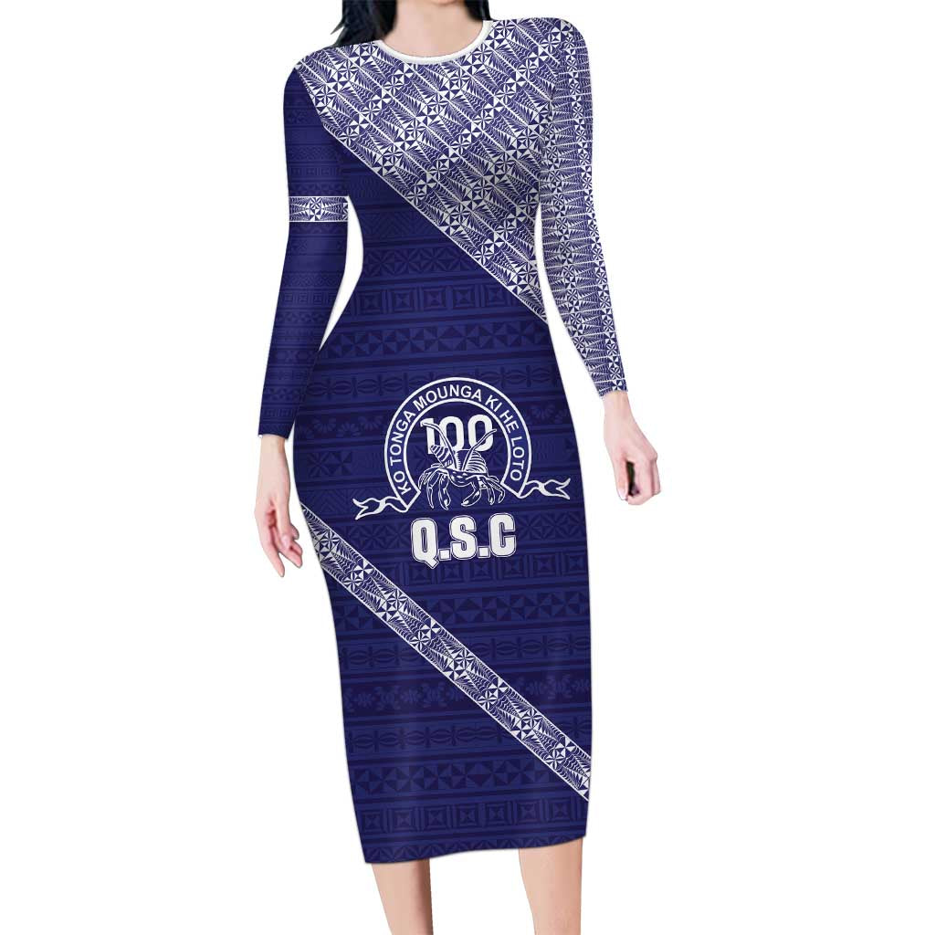 Tonga Queen Salote College Family Matching Long Sleeve Bodycon Dress and Hawaiian Shirt 100 Years Anniversary Navy Color LT05 Mom's Dress Navy - Polynesian Pride