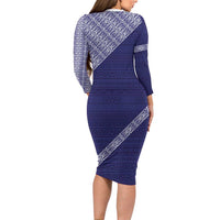 Tonga Queen Salote College Family Matching Long Sleeve Bodycon Dress and Hawaiian Shirt 100 Years Anniversary Navy Color LT05 - Polynesian Pride