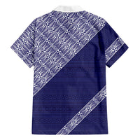 Tonga Queen Salote College Family Matching Off The Shoulder Long Sleeve Dress and Hawaiian Shirt 100 Years Anniversary Navy Color LT05 - Polynesian Pride
