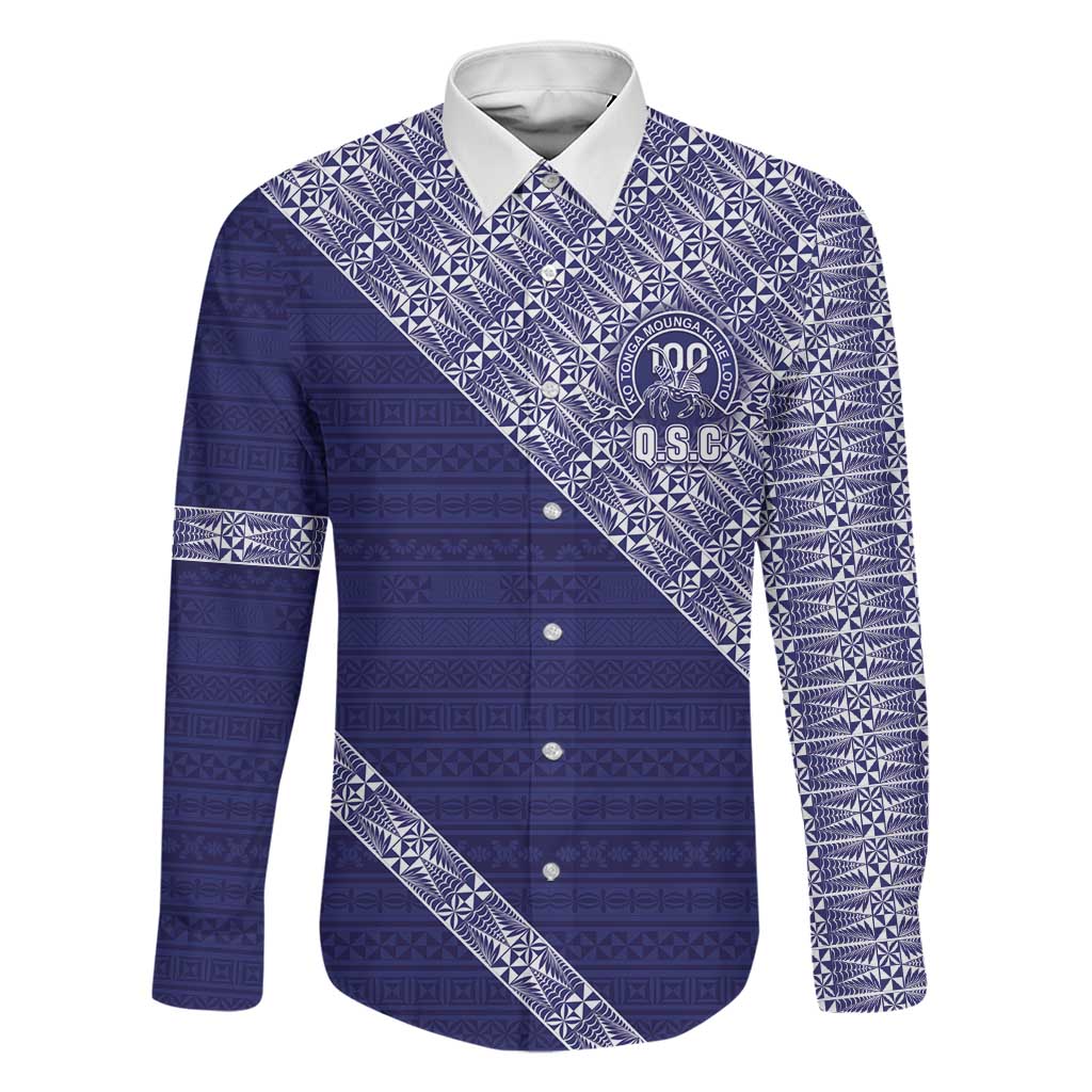 Tonga Queen Salote College Family Matching Off The Shoulder Long Sleeve Dress and Hawaiian Shirt 100 Years Anniversary Navy Color LT05 Dad's Shirt - Long Sleeve Navy - Polynesian Pride