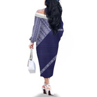 Tonga Queen Salote College Family Matching Off The Shoulder Long Sleeve Dress and Hawaiian Shirt 100 Years Anniversary Navy Color LT05 - Polynesian Pride