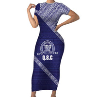 Tonga Queen Salote College Family Matching Short Sleeve Bodycon Dress and Hawaiian Shirt 100 Years Anniversary Navy Color