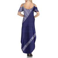 Tonga Queen Salote College Family Matching Summer Maxi Dress and Hawaiian Shirt 100 Years Anniversary Navy Color