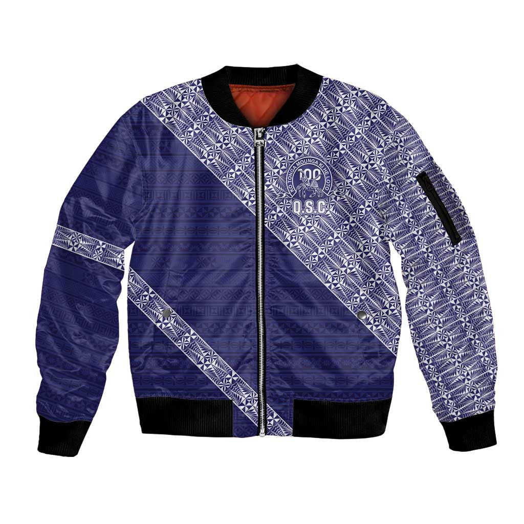 Tonga Queen Salote College Sleeve Zip Bomber Jacket 100 Years Anniversary Navy Color