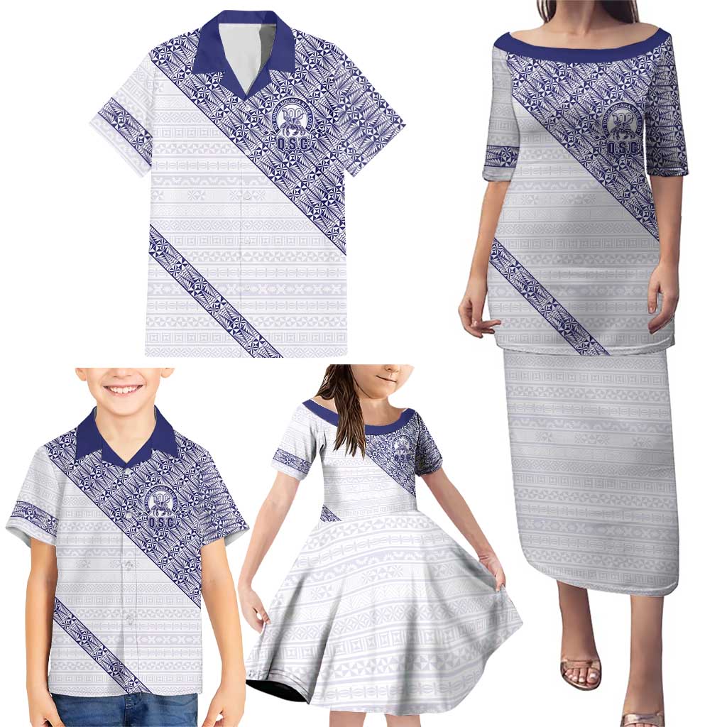 Tonga Queen Salote College Family Matching Puletasi and Hawaiian Shirt 100 Years Anniversary White Color
