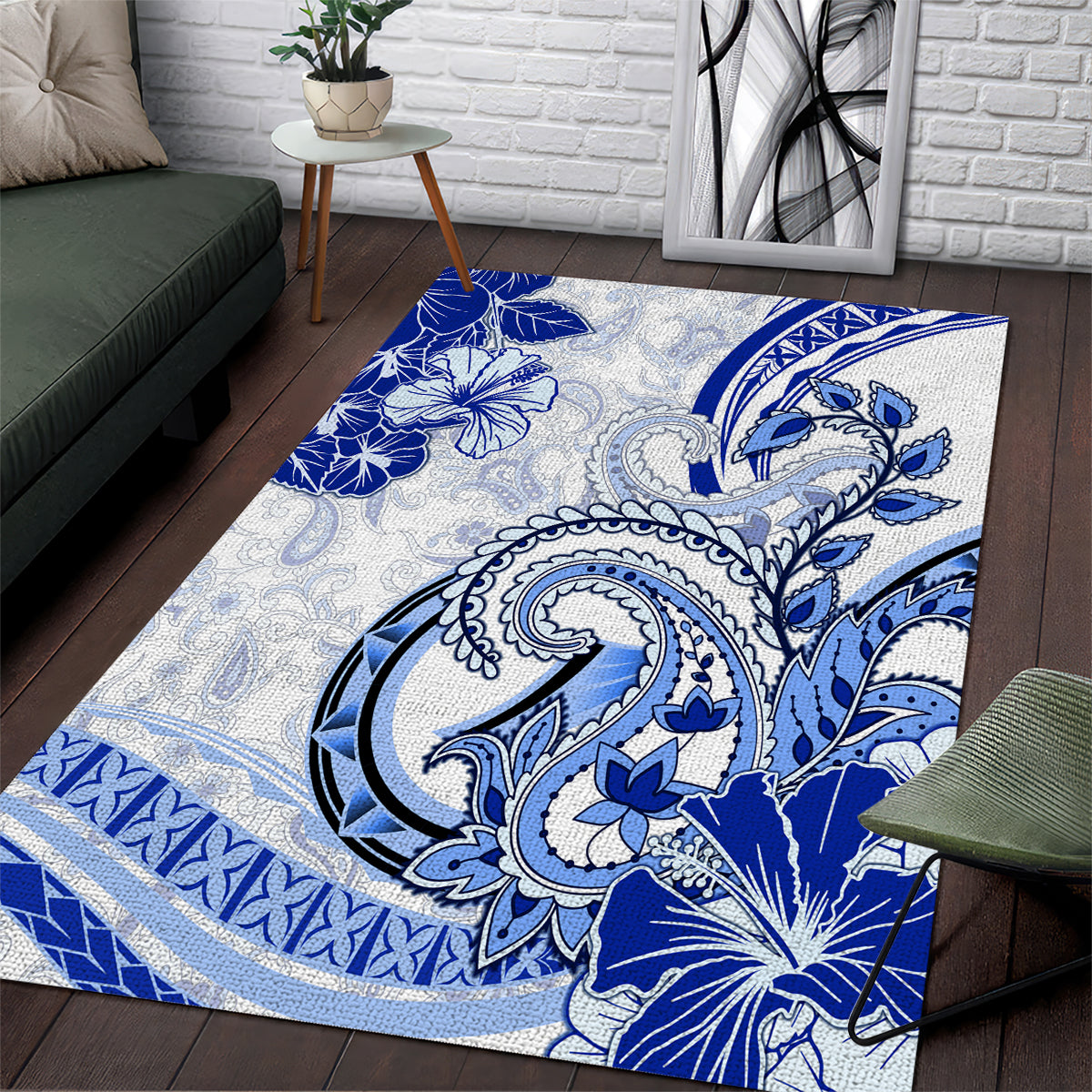 Polynesia Paisley Area Rug Mix Navy Polynesian Pattern