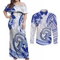 Polynesia Paisley Couples Matching Off Shoulder Maxi Dress and Long Sleeve Button Shirt Mix Navy Polynesian Pattern LT05 Navy - Polynesian Pride