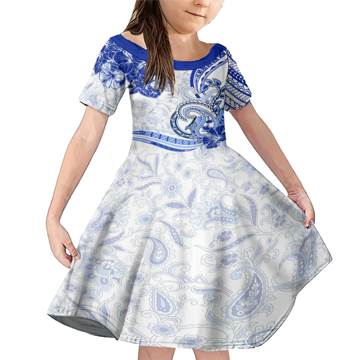Polynesia Paisley Family Matching Mermaid Dress and Hawaiian Shirt Mix Navy Polynesian Pattern LT05 Daughter's Dress Navy - Polynesian Pride