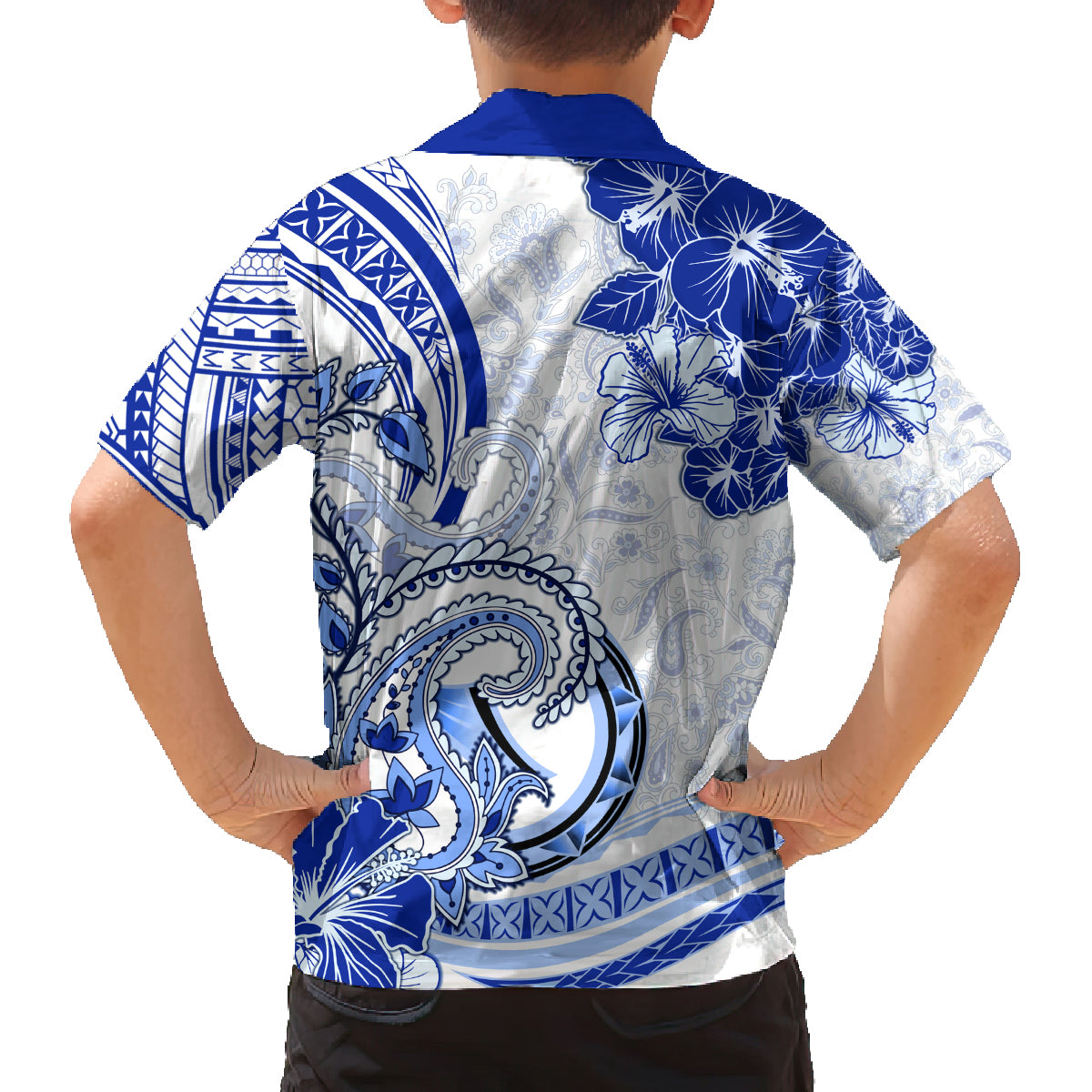 Polynesia Paisley Family Matching Puletasi and Hawaiian Shirt Mix Navy Polynesian Pattern LT05 - Polynesian Pride