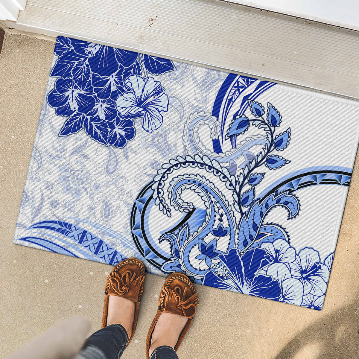 Polynesia Paisley Rubber Doormat Mix Navy Polynesian Pattern