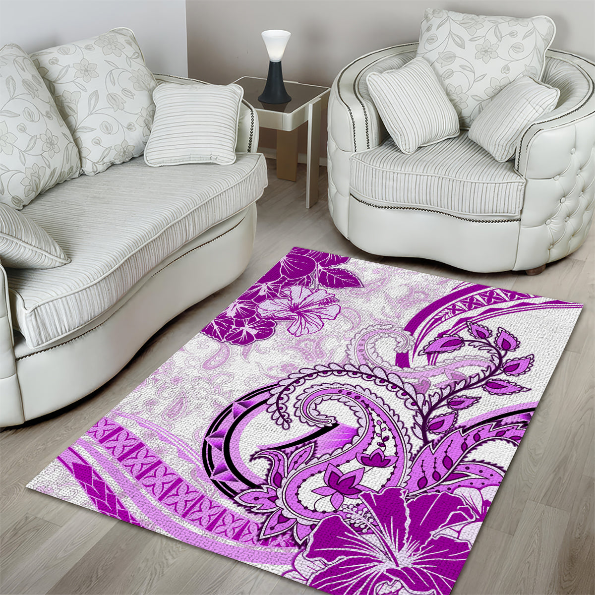 Polynesia Paisley Area Rug Mix Pink Polynesian Pattern