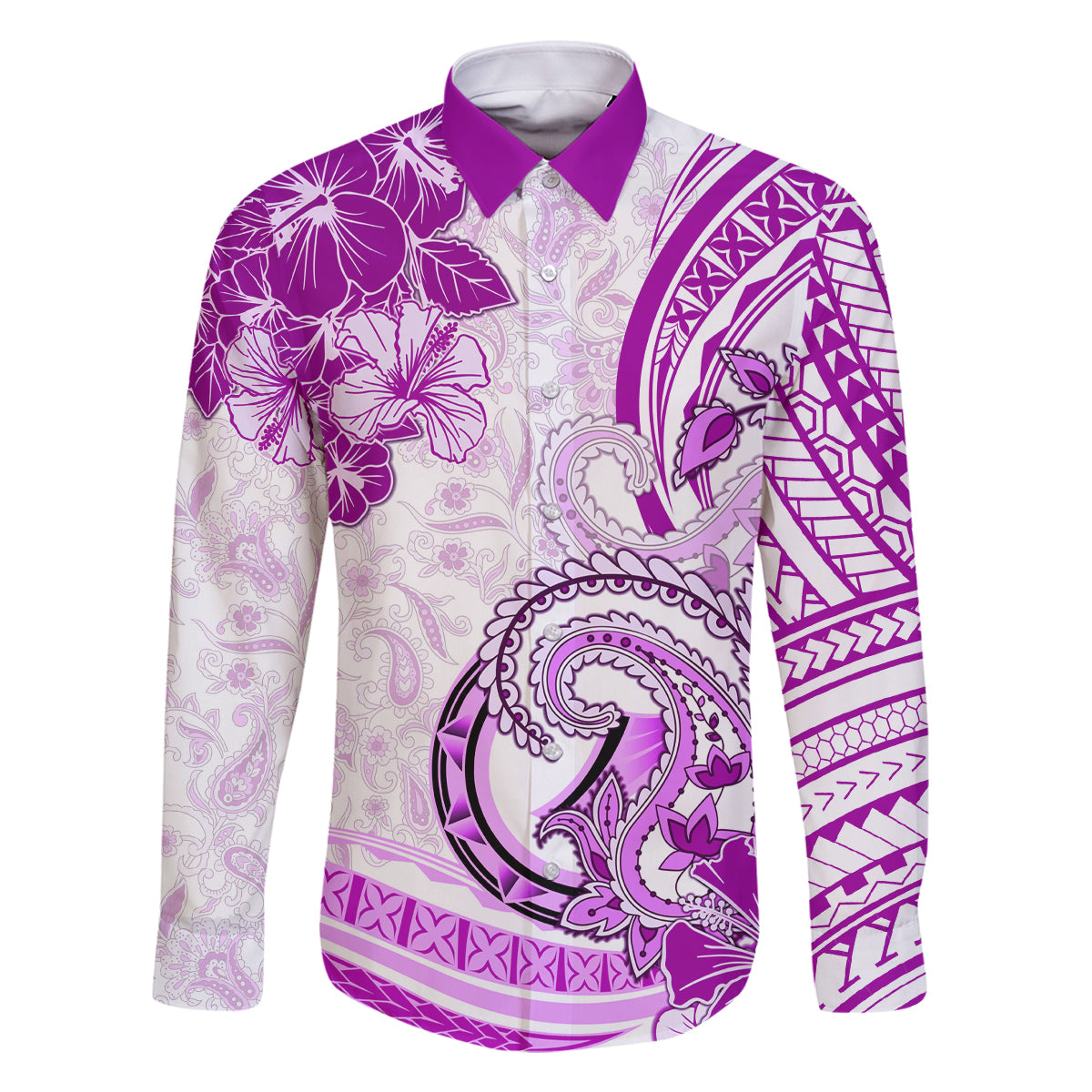 Polynesia Paisley Family Matching Long Sleeve Bodycon Dress and Hawaiian Shirt Mix Pink Polynesian Pattern LT05 Dad's Shirt - Long Sleeve Pink - Polynesian Pride