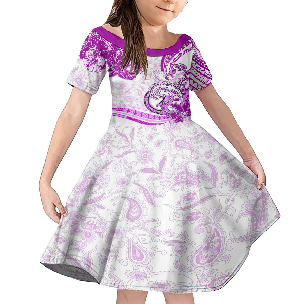 Polynesia Paisley Kid Short Sleeve Dress Mix Pink Polynesian Pattern LT05 KID Pink - Polynesian Pride