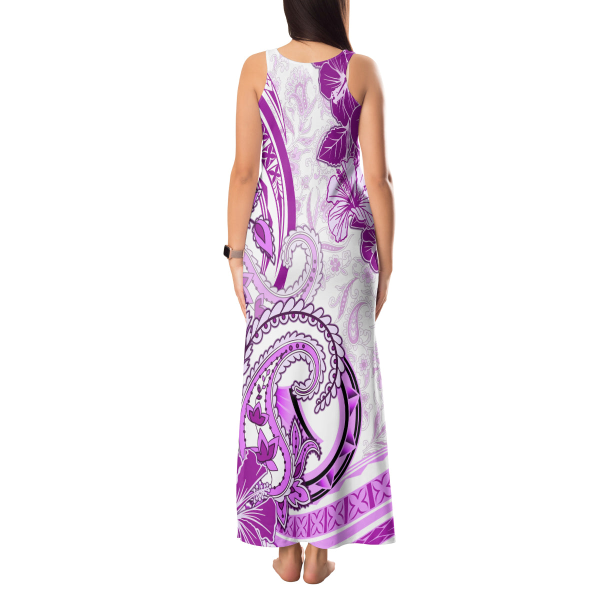 Polynesia Paisley Tank Maxi Dress Mix Pink Polynesian Pattern LT05 - Polynesian Pride