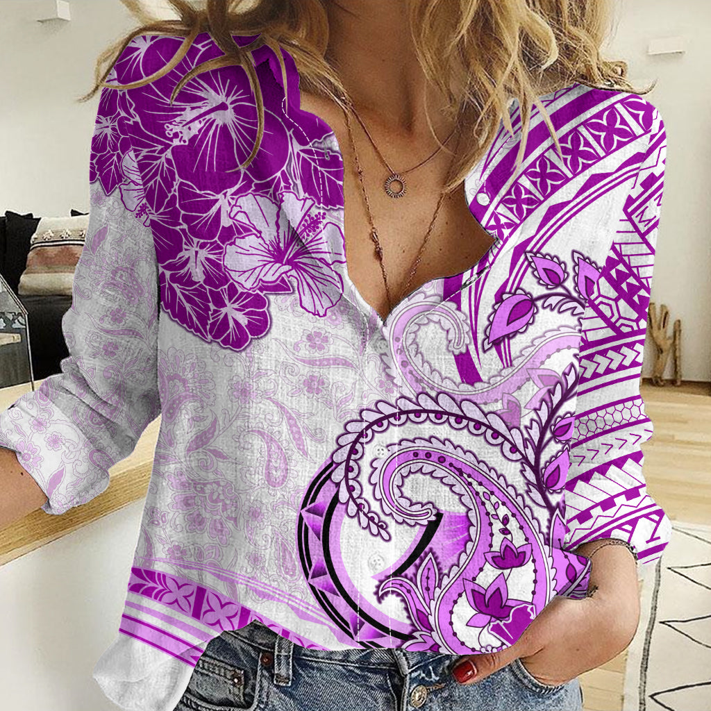 Polynesia Paisley Women Casual Shirt Mix Pink Polynesian Pattern LT05 Female Pink - Polynesian Pride