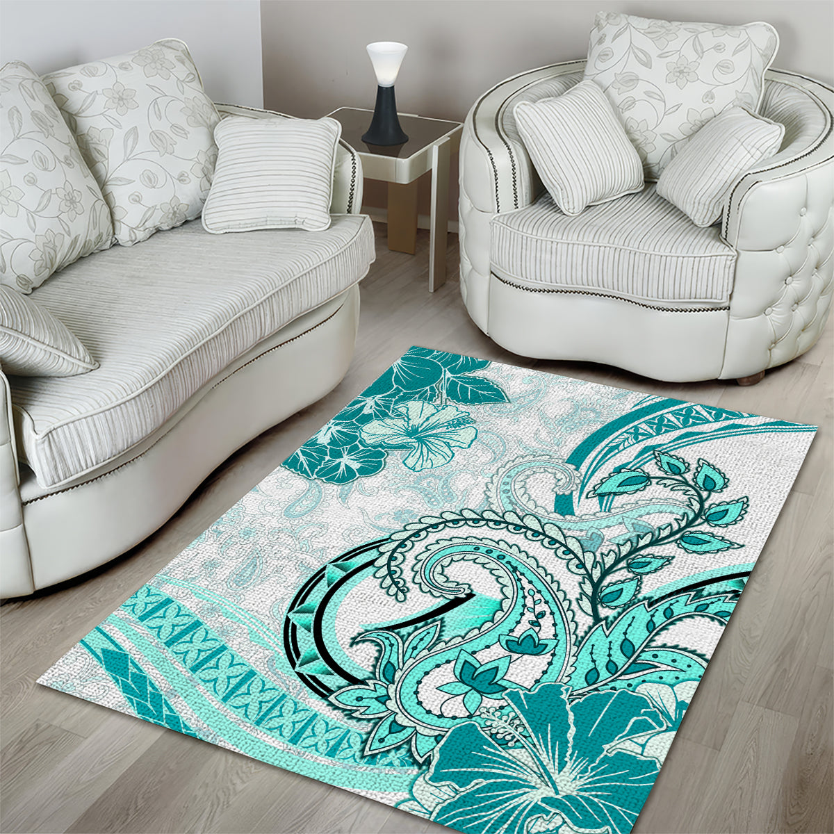 Polynesia Paisley Area Rug Mix Teal Polynesian Pattern