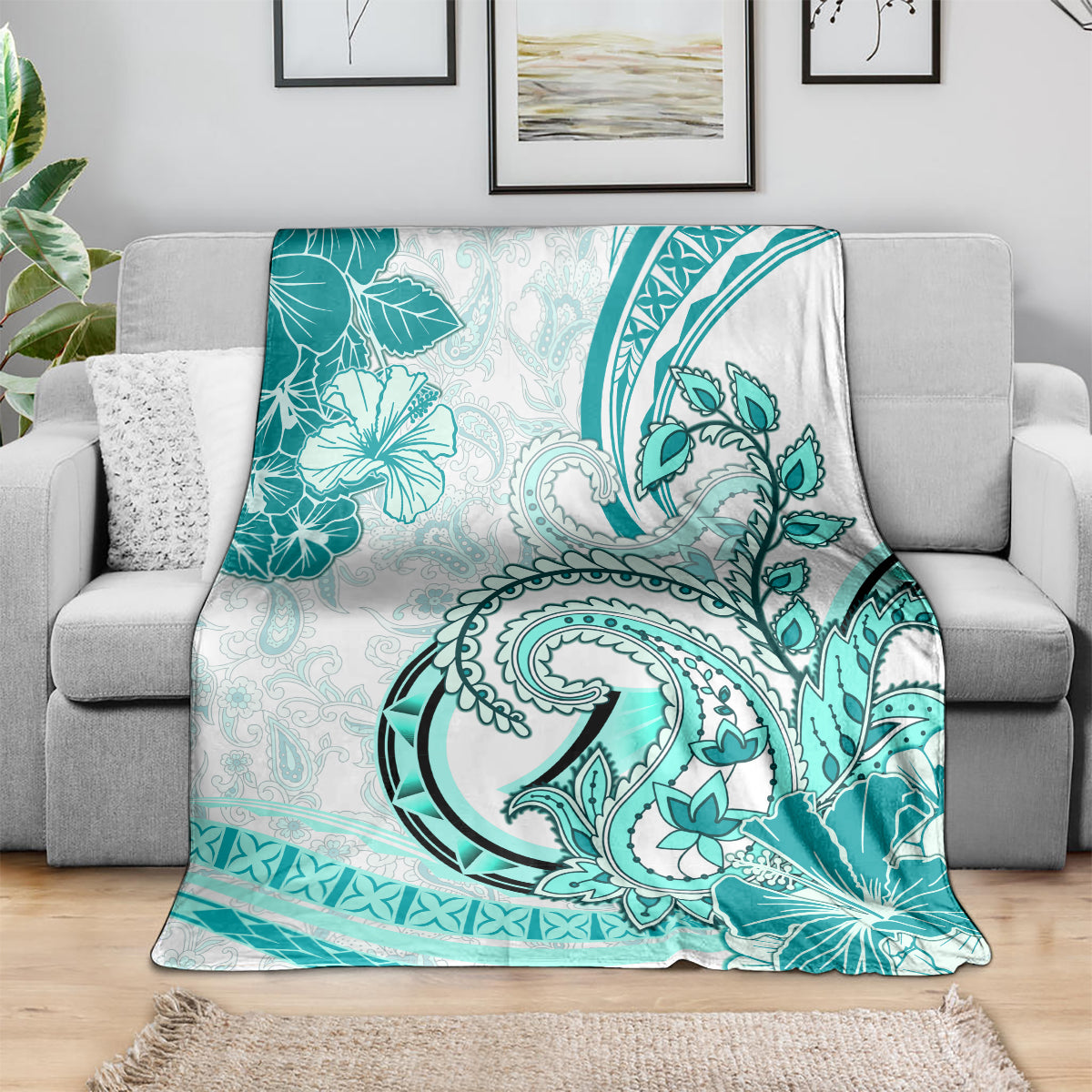 Polynesia Paisley Blanket Mix Teal Polynesian Pattern