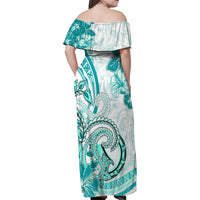 Polynesia Paisley Family Matching Off Shoulder Maxi Dress and Hawaiian Shirt Mix Teal Polynesian Pattern LT05 - Polynesian Pride