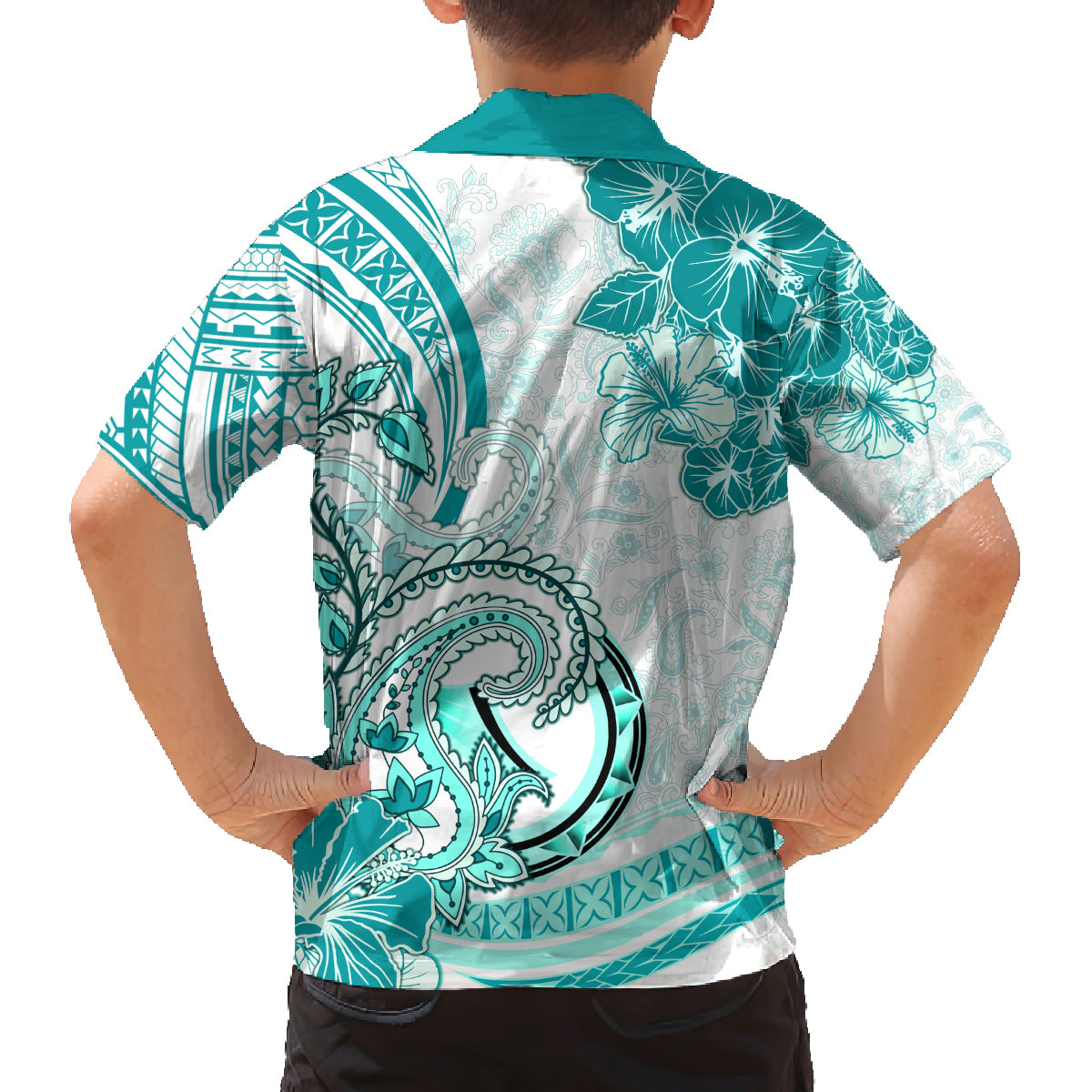 Polynesia Paisley Family Matching Summer Maxi Dress and Hawaiian Shirt Mix Teal Polynesian Pattern LT05 - Polynesian Pride