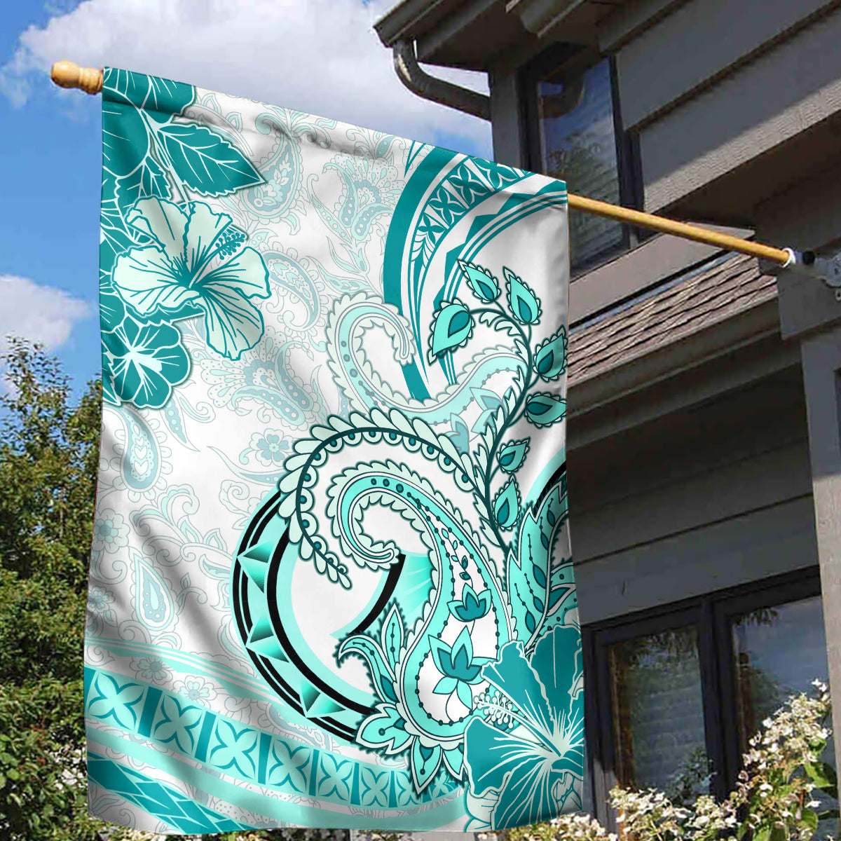 Polynesia Paisley Garden Flag Mix Teal Polynesian Pattern LT05 - Polynesian Pride