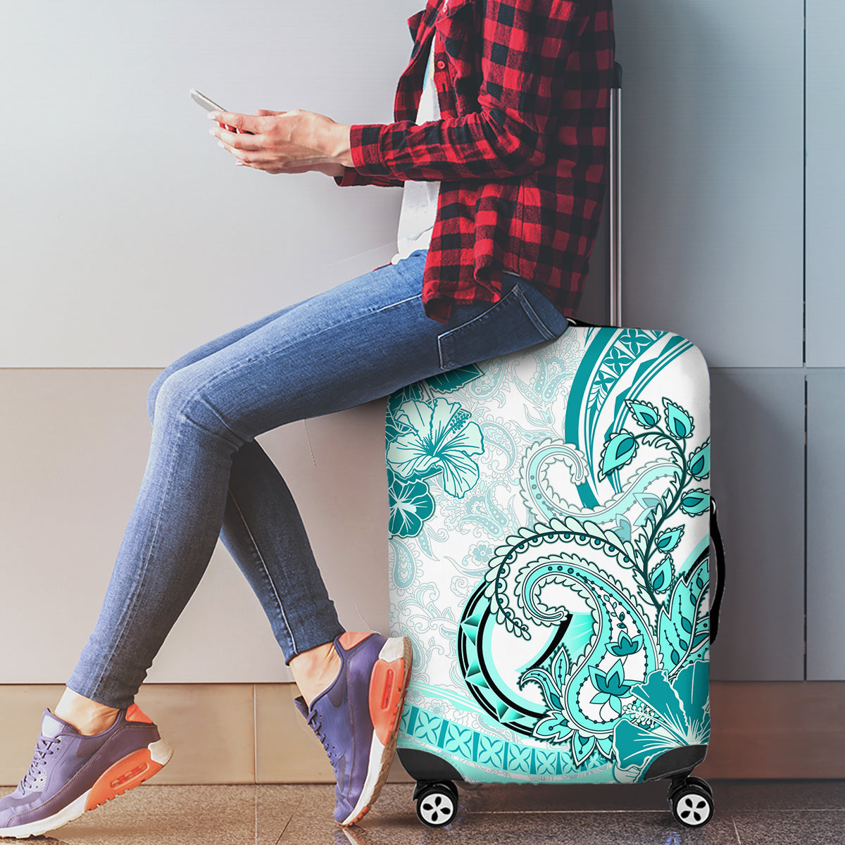 Polynesia Paisley Luggage Cover Mix Teal Polynesian Pattern LT05 - Polynesian Pride