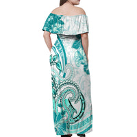 Polynesia Paisley Off Shoulder Maxi Dress Mix Teal Polynesian Pattern LT05 - Polynesian Pride