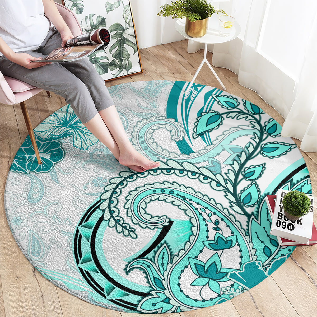 Polynesia Paisley Round Carpet Mix Teal Polynesian Pattern LT05 - Polynesian Pride