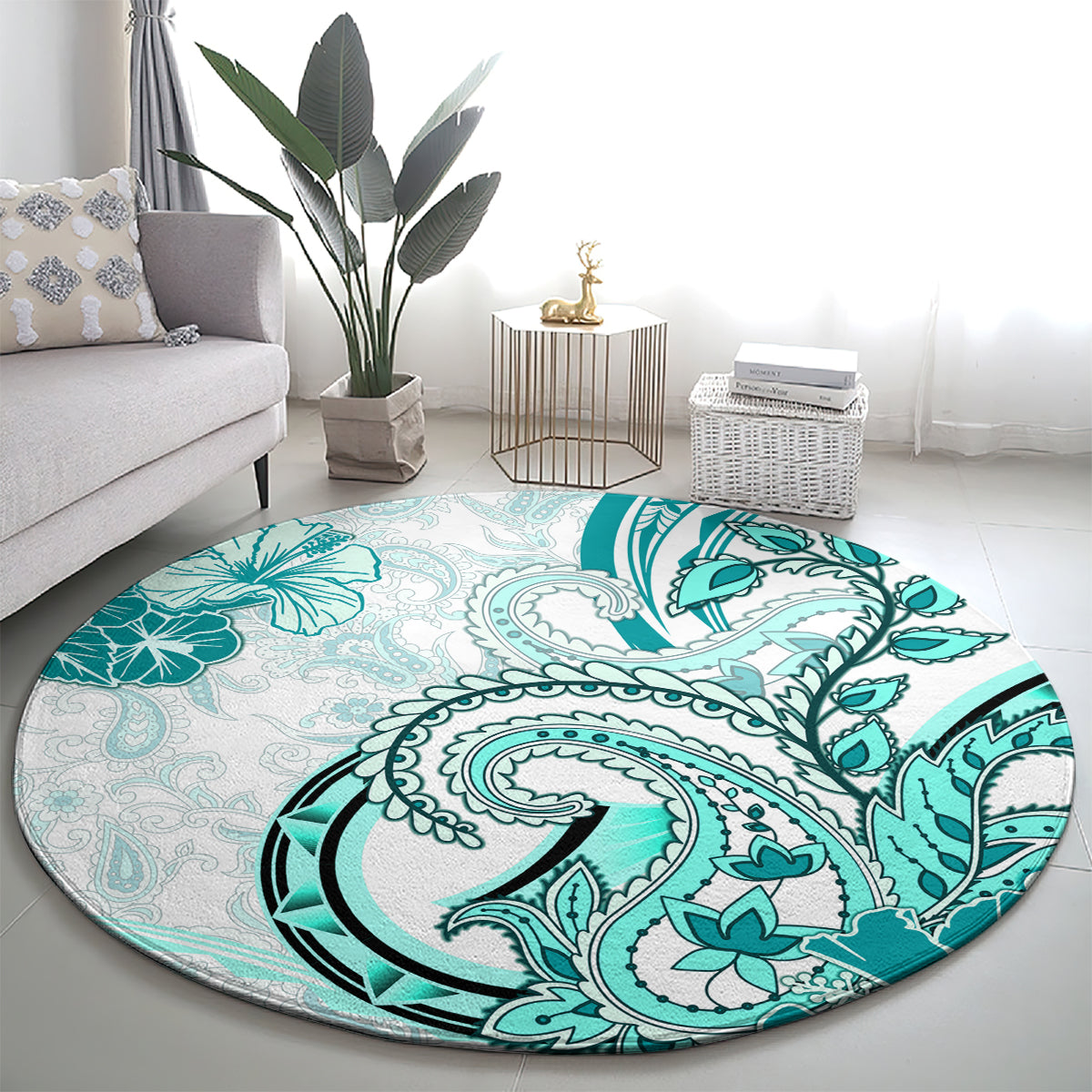Polynesia Paisley Round Carpet Mix Teal Polynesian Pattern LT05 - Polynesian Pride