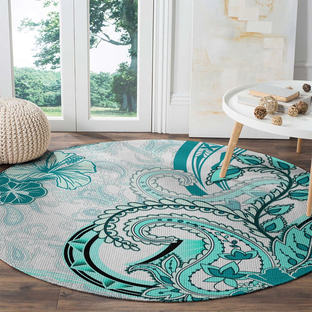 Polynesia Paisley Round Carpet Mix Teal Polynesian Pattern LT05 - Polynesian Pride