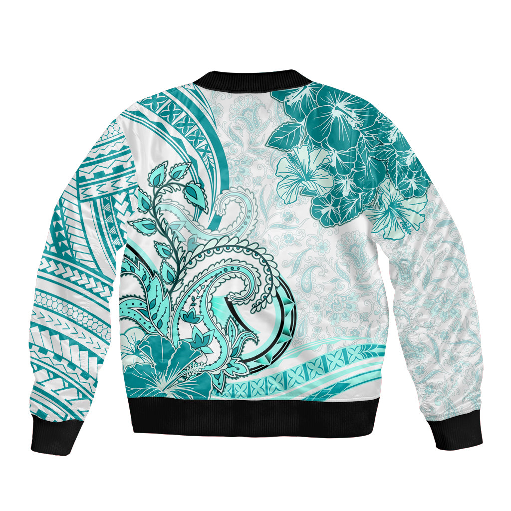 Polynesia Paisley Sleeve Zip Bomber Jacket Mix Teal Polynesian Pattern LT05 - Polynesian Pride