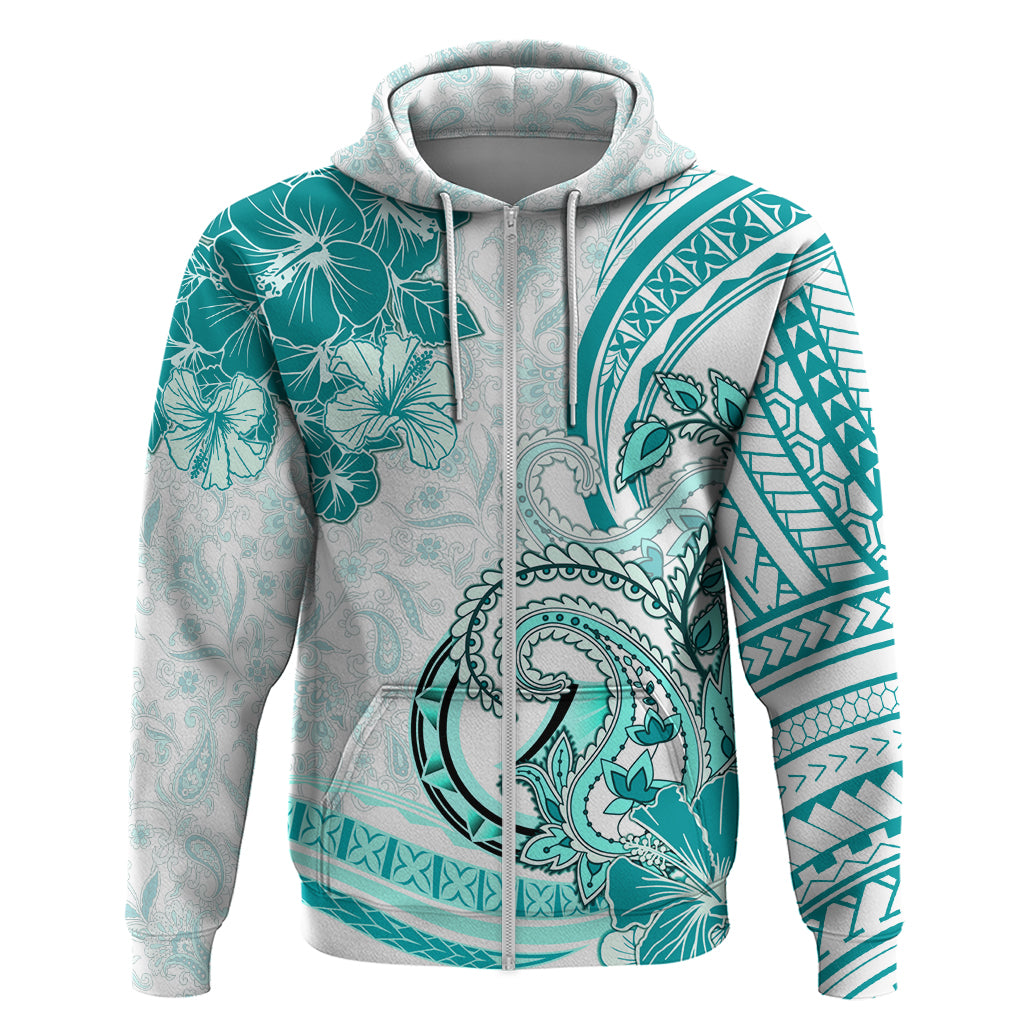 Polynesia Paisley Zip Hoodie Mix Teal Polynesian Pattern LT05 Zip Hoodie Teal - Polynesian Pride