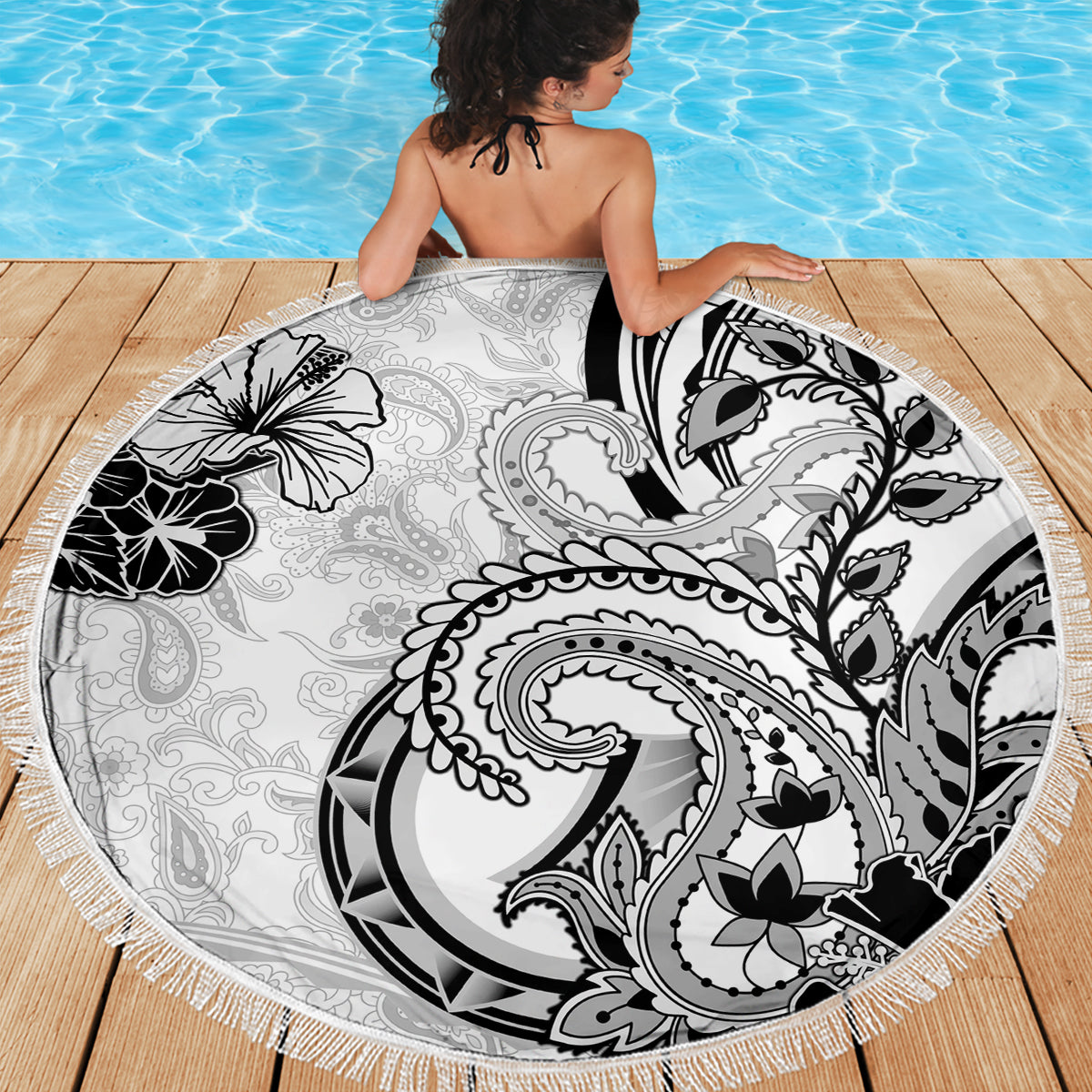 Polynesia Paisley Beach Blanket Mix White Polynesian Pattern