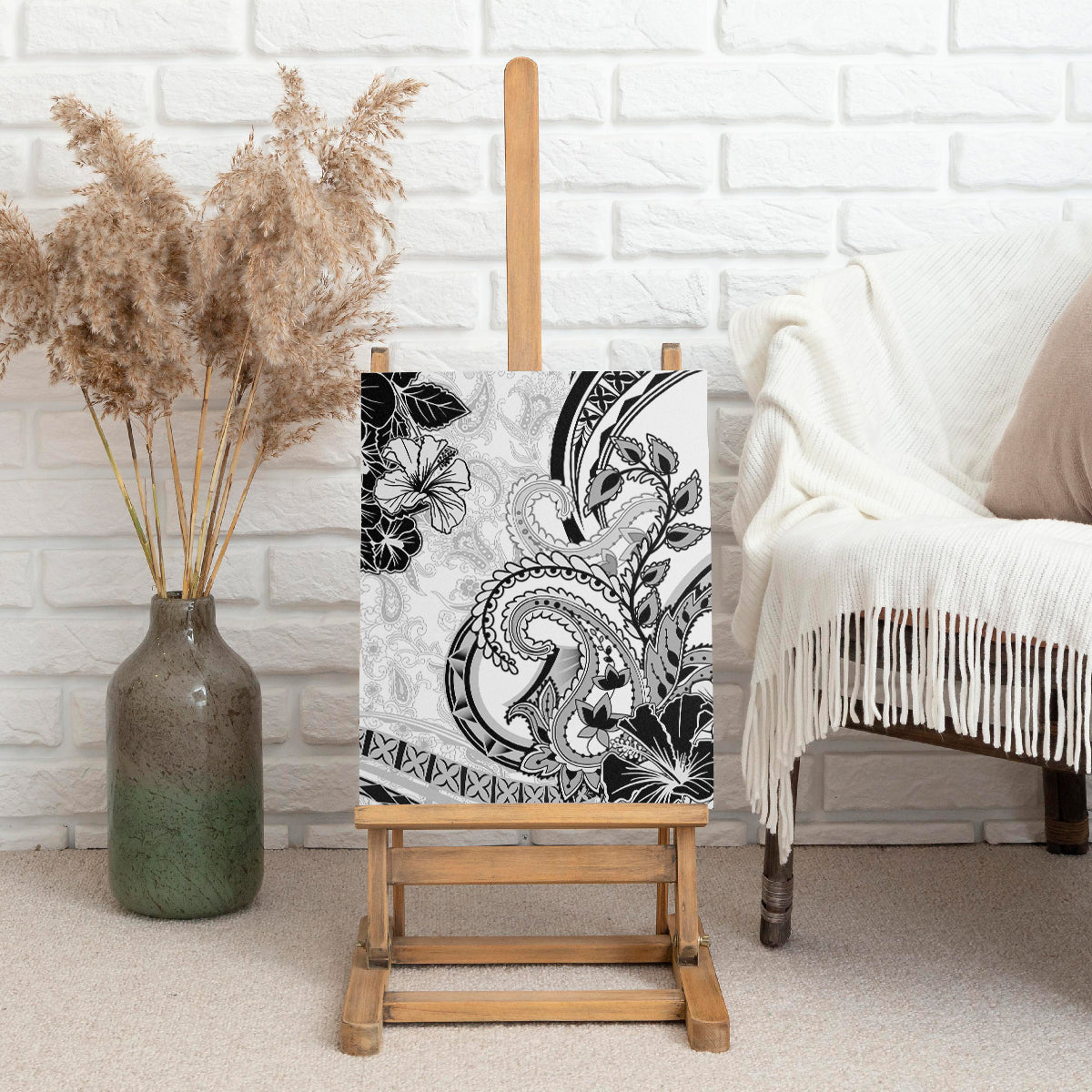 Polynesia Paisley Canvas Wall Art Mix White Polynesian Pattern